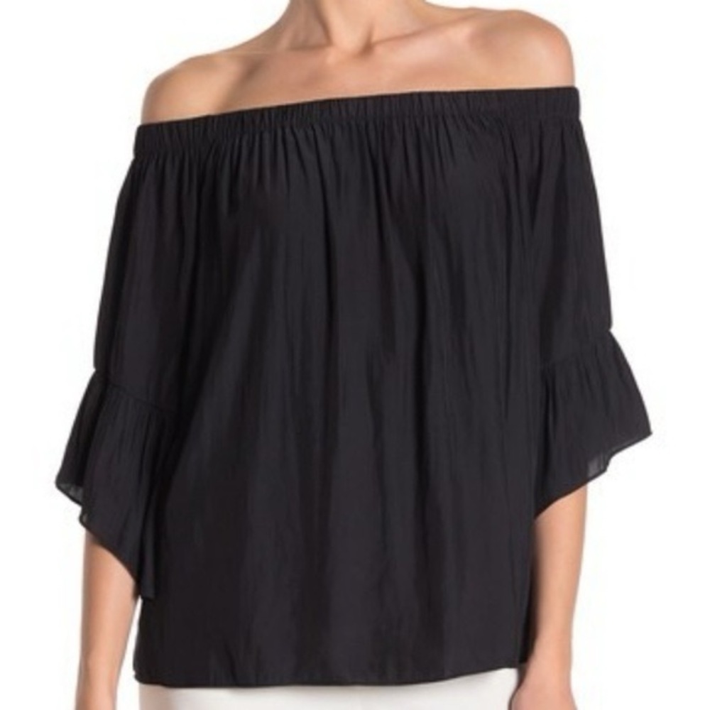 Ramy Brook Off The Shoulder Black 3/4 Sleeve Keyhole Blouse Medium